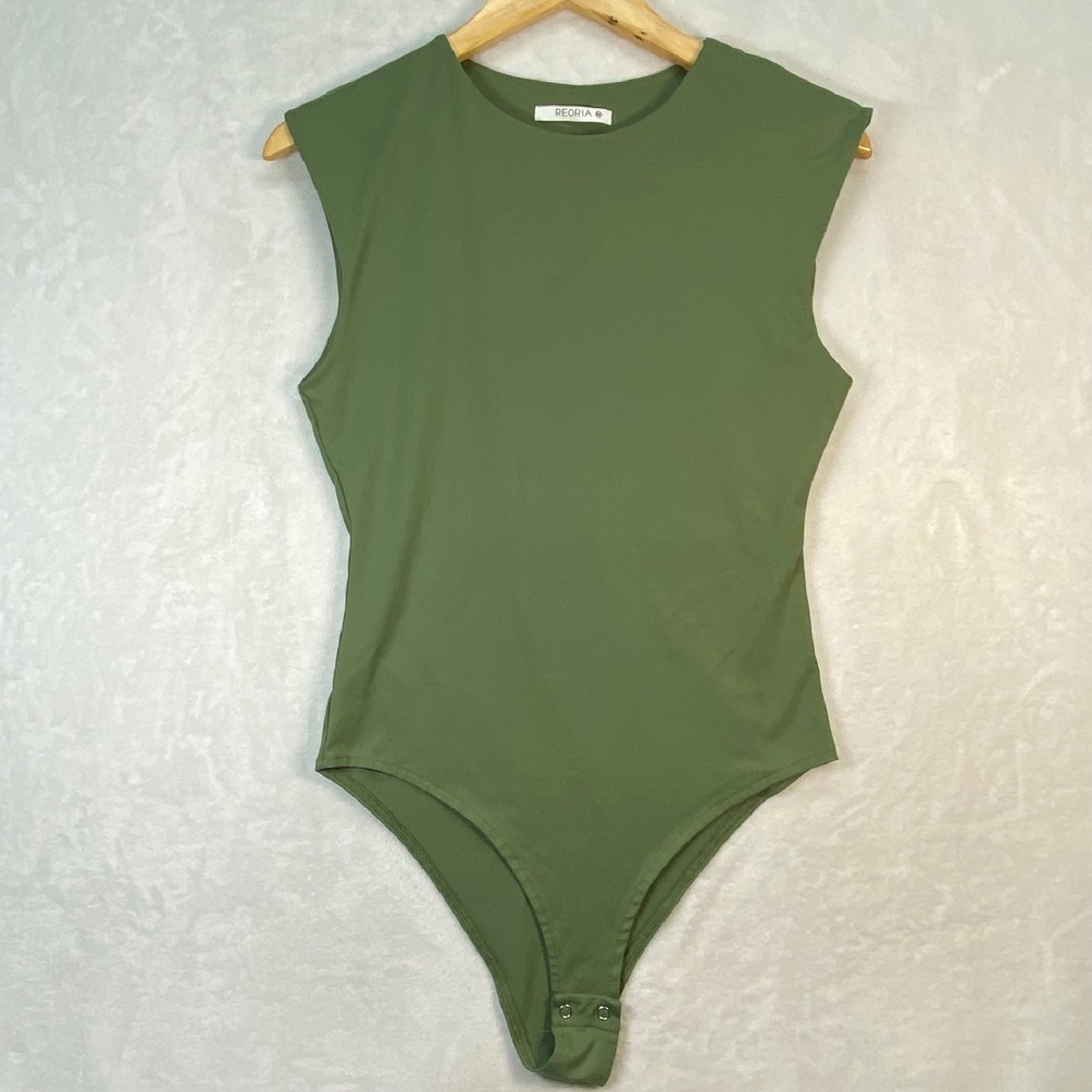 Reoria Bodysuit Olive Green Sleeveless Muscle Tank Top Casual Size M